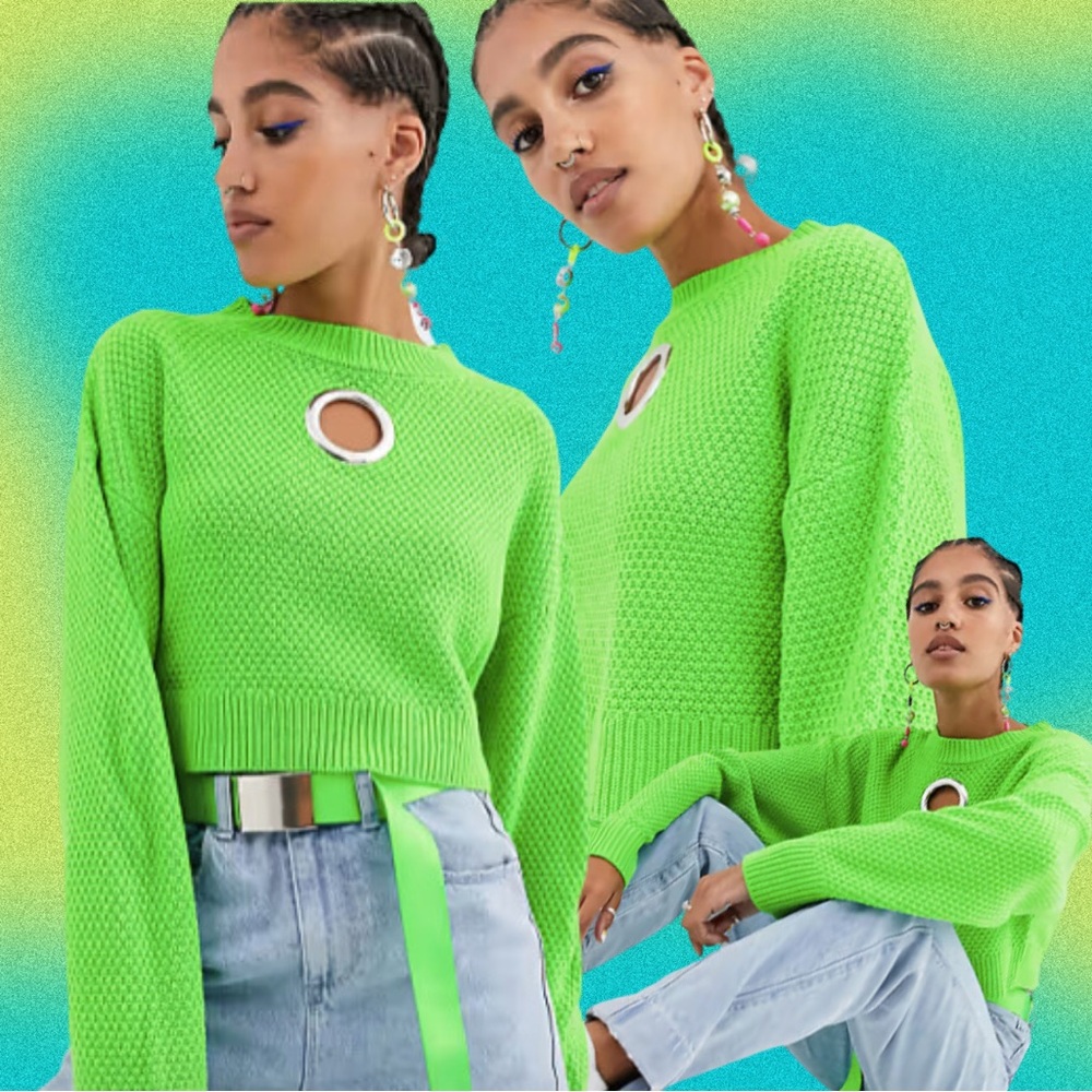 ASOS-COLLUSION neon green knit key-hole cropped sweater